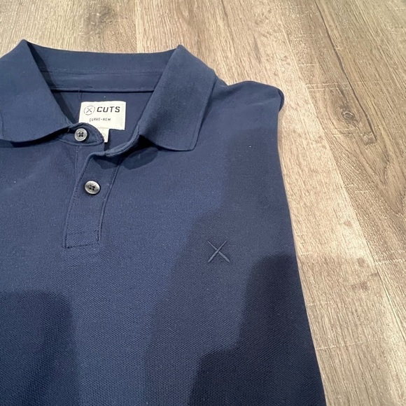 Men’s Size Large Cuts Clothing Curved Hem Fitted Navy Prestige Polo Shirt - Picture 3 of 6